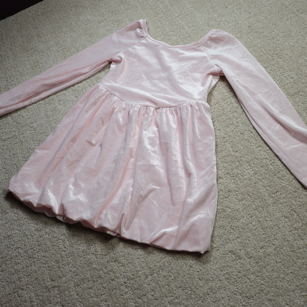 Cat & Jack Girls Pink Crushed Velvet Bubble Hem Long Sleeve Dress Size S 6/7